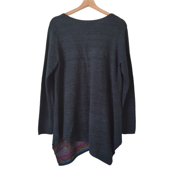 Soft Surroundings Sweater Womens Large Wool Blend Crochet Patchwork Black Multi - Picture 2 of 7